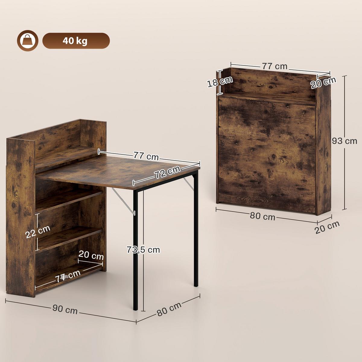 ESSTISCH MDF Stahl Rustikal-Braun - Schwarz/Braun, Holzwerkstoff (90/80/93cm) - HOMCOM