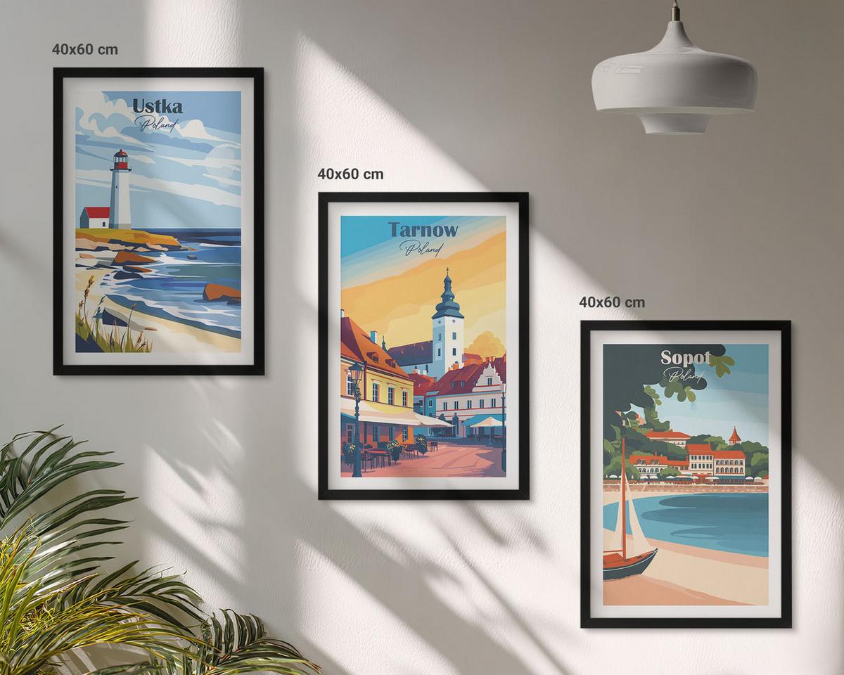 BILDER SET 3er Set - 40x60 cm Schwarzer Rahmen - Stadtansichten Ustka Tarnów Sopot - Schwarz, Kunststoff (40/60cm) - TULUP