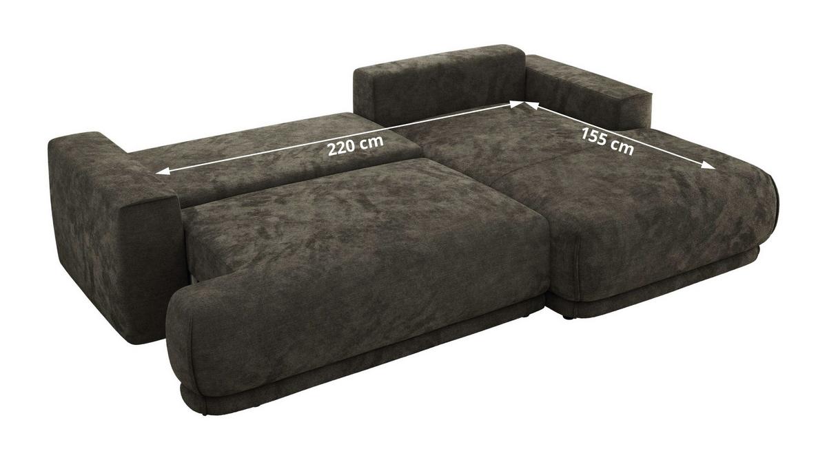 ECKSCHLAFSOFA RINA L Dunkelgrau Schenille glatt - rechts - Dunkelgrau/Schwarz, Kunststoff/Textil (170/267cm) - MKS