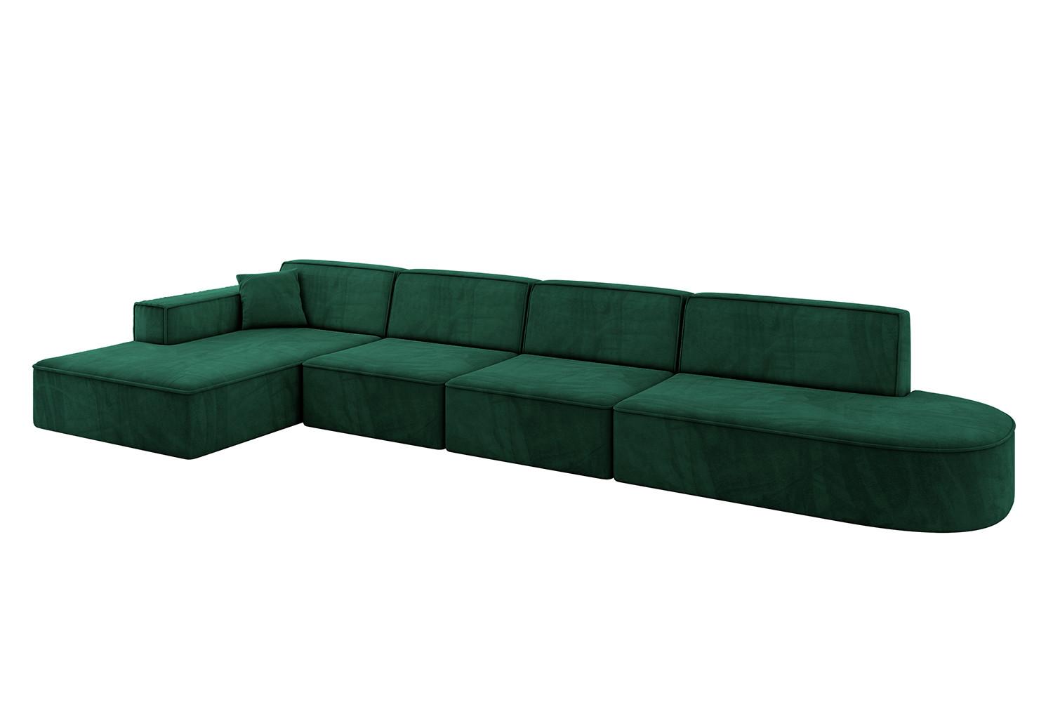 ECKSOFA Ottomane Links IREA-L3-v4 - 412x165x77 cm Grün - Smaragdgrün/Dunkelgrün, Holzwerkstoff/Textil (412/165cm) - ALTDECOR