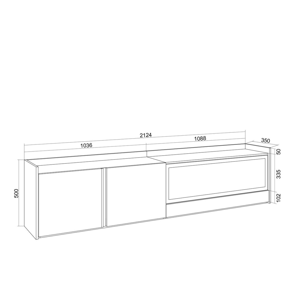 LOWBOARD, Weiß und Eiche, 212/35/50cm, Kamin mit Feuereffekt XXL - Weiß, Holzwerkstoff (212/50/35cm) - Skraut Home