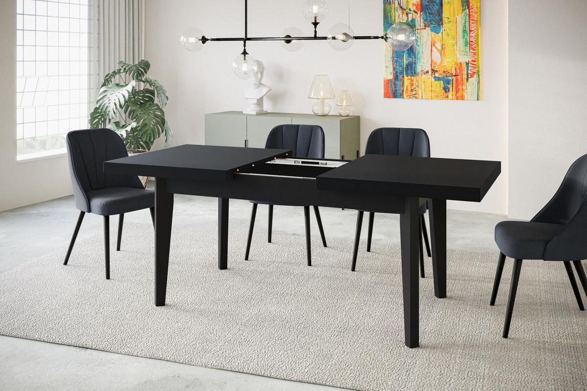 RECHTECKIGER Esszimmertisch SKANDI, ausziehbarer Tisch, Größe: 120-160X80X78 cm, Wohnzimmertisch Farbe: Schwarz, mit Holzbeinen in Farbe Schwarz - Schwarz, Holzwerkstoff (120/80/78cm) - Alpi-Möbel