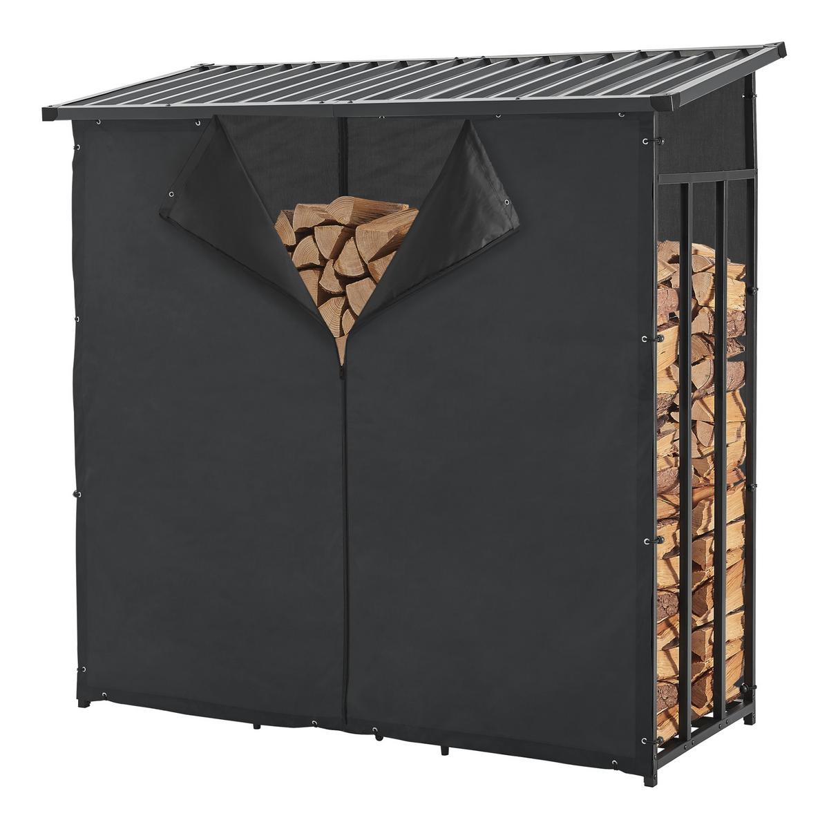 BRENNHOLZREGAL Yakutat - Schwarz, Textil/Metall (180/185/70cm) - casa.pro