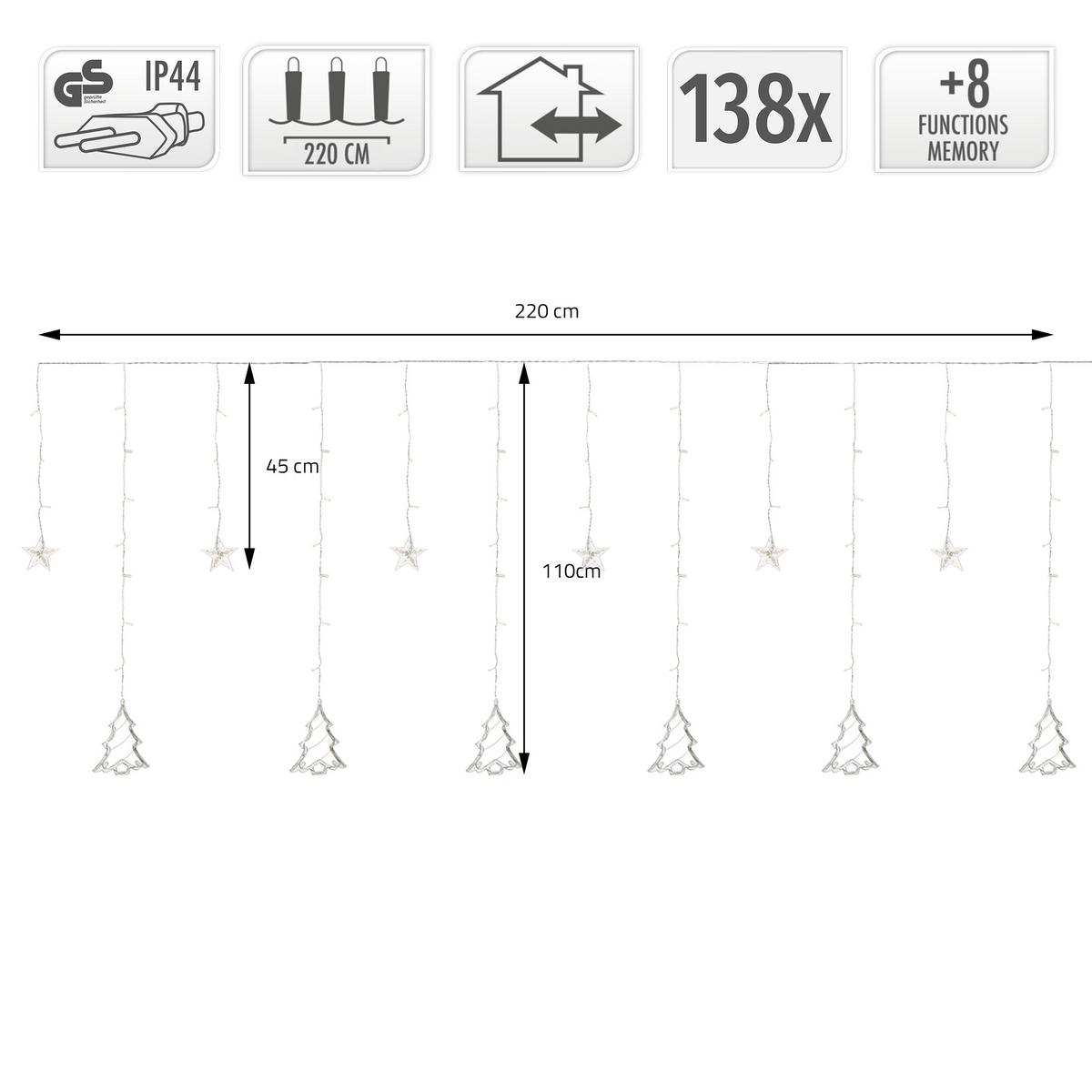 LICHTERKETTE Vorhang 220 cm mit 138 LED Warmweiß - Transparent, Kunststoff (220cm) - ECD-Germany