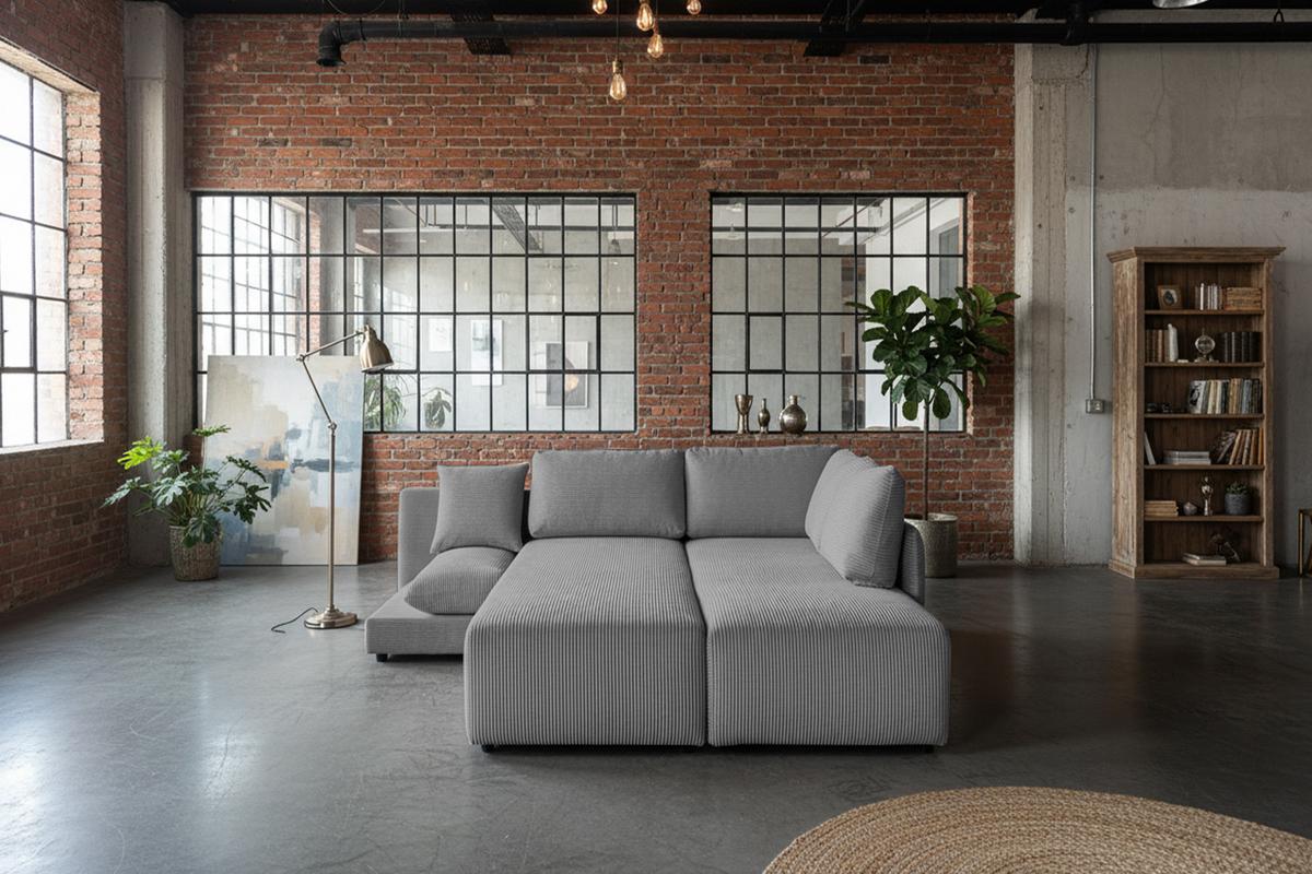 SCHLAFSOFA SADIRA Grau Cord - Schwarz/Grau, Kunststoff/Textil (288/209cm) - KAWOLA