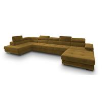 WOHNLANDSCHAFT TORIVA L-S Gelb Velours-Stoff mit Schlaffunktion - Gelb, Holz (418/90/202cm) - MASSENO