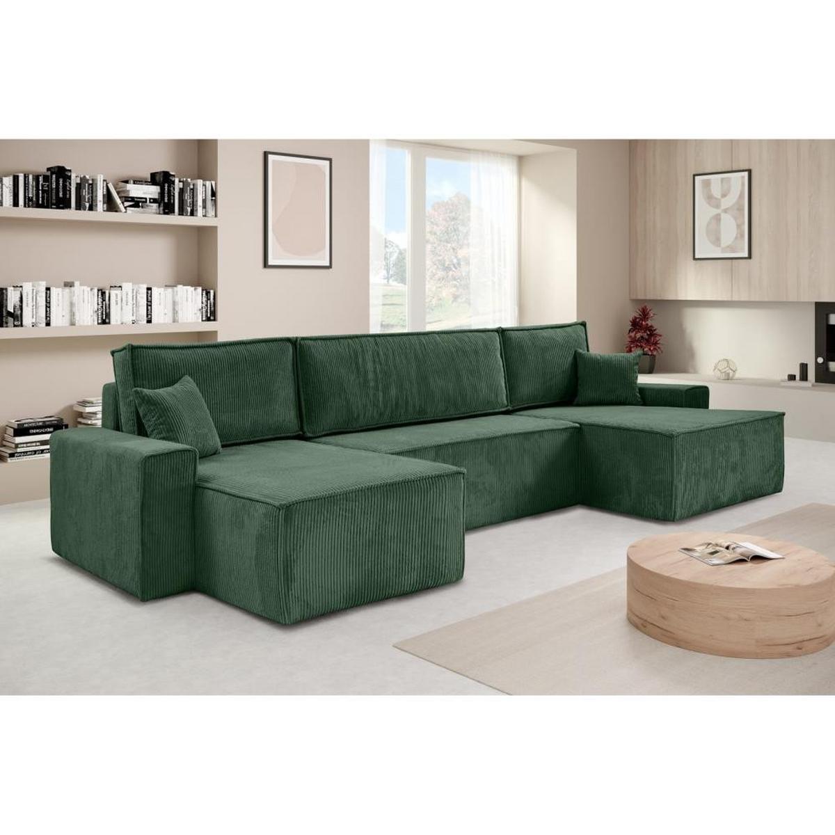WOHNLANDSCHAFT Hektor U mit Schlaffunktion, 377 cm, grün - Schwarz/Grün, Kunststoff/Textil (377/94/152cm) - Beautysofa