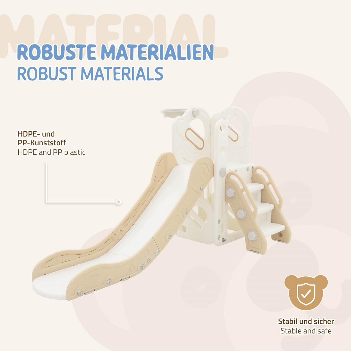 KINDERRUTSCHE 3 in 1 Kleinkinderrutsche mit Turm und Basketballkorb Weiß-Beige - Beige, Kunststoff (91/85.5/153cm) - Joyz