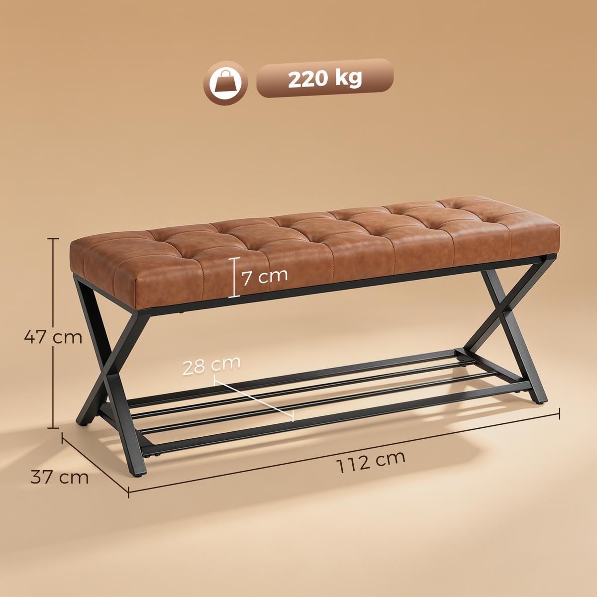 SCHUHBANK Kunstleder Kohlenstoffstahl Braun - Schwarz/Braun, Kunststoff/Textil (112/47/37cm) - HOMCOM