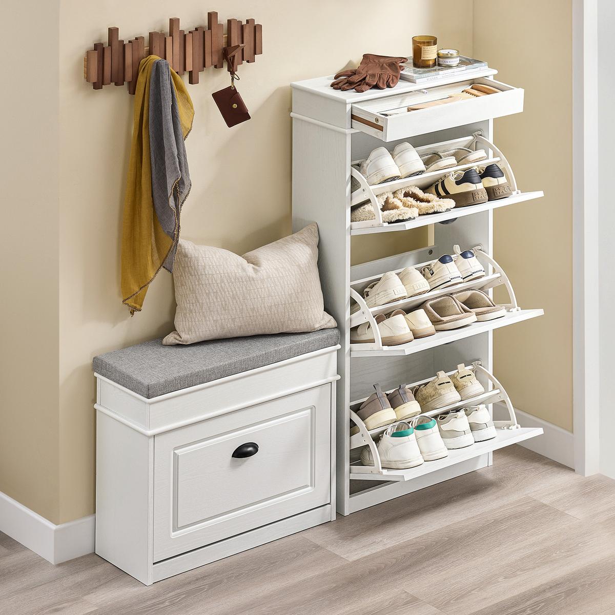 SCHUHSCHRANK mit 3 Klappen, Weiß 53x118x24cm - Weiß, Holzwerkstoff (53/118/24cm) - SoBuy