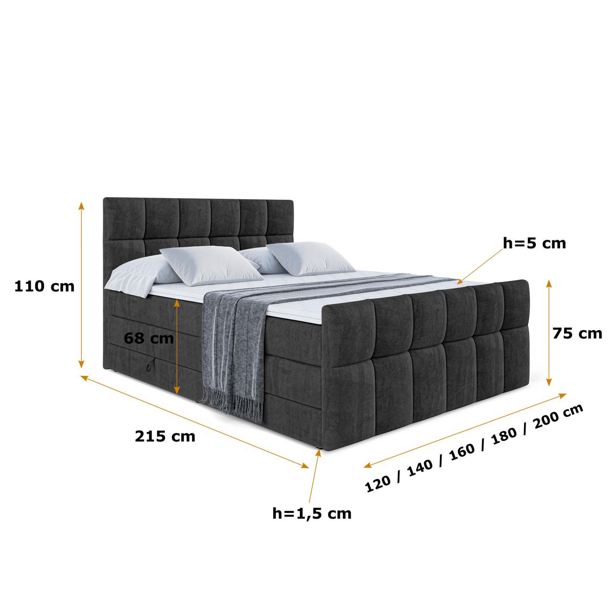 BOXSPRINGBETT RICAR-Z KING - 160 x 200 - H3/H4 - Schwarz - Schwarz, Holzwerkstoff (160/200cm) - ALTDECOR