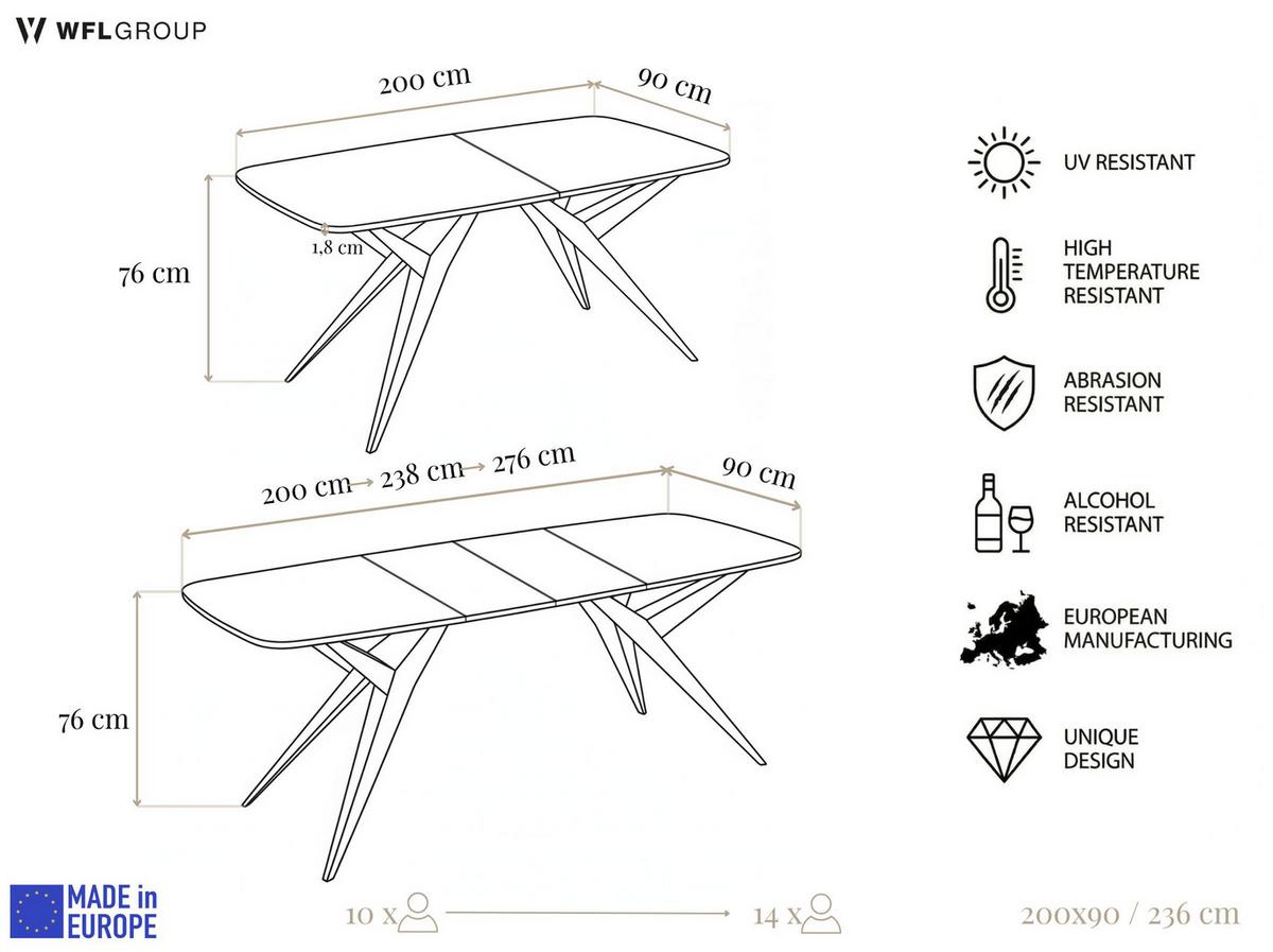 ESSTISCH Trax ausziehbar rechteckig oval, Braun 200-280/90/76 - Eichefarben/Schwarz, Holzwerkstoff/Metall (200/90/76cm) - WFL GROUP