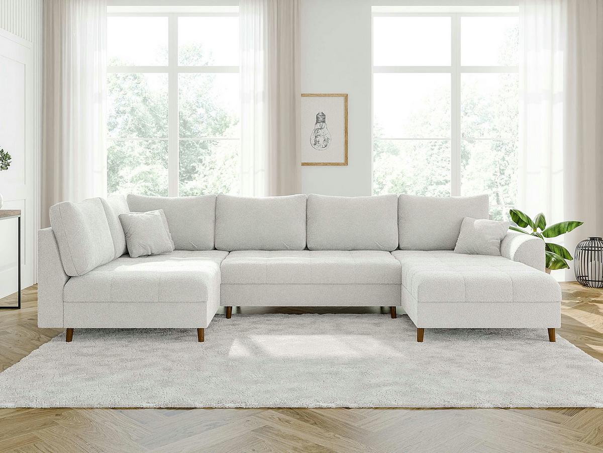 WOHNLANDSCHAFT Henrik Weiß Boucle - Ottomane rechts - Weiß/Braun, Holz/Textil (310/81/161cm) - S-Style Möbel