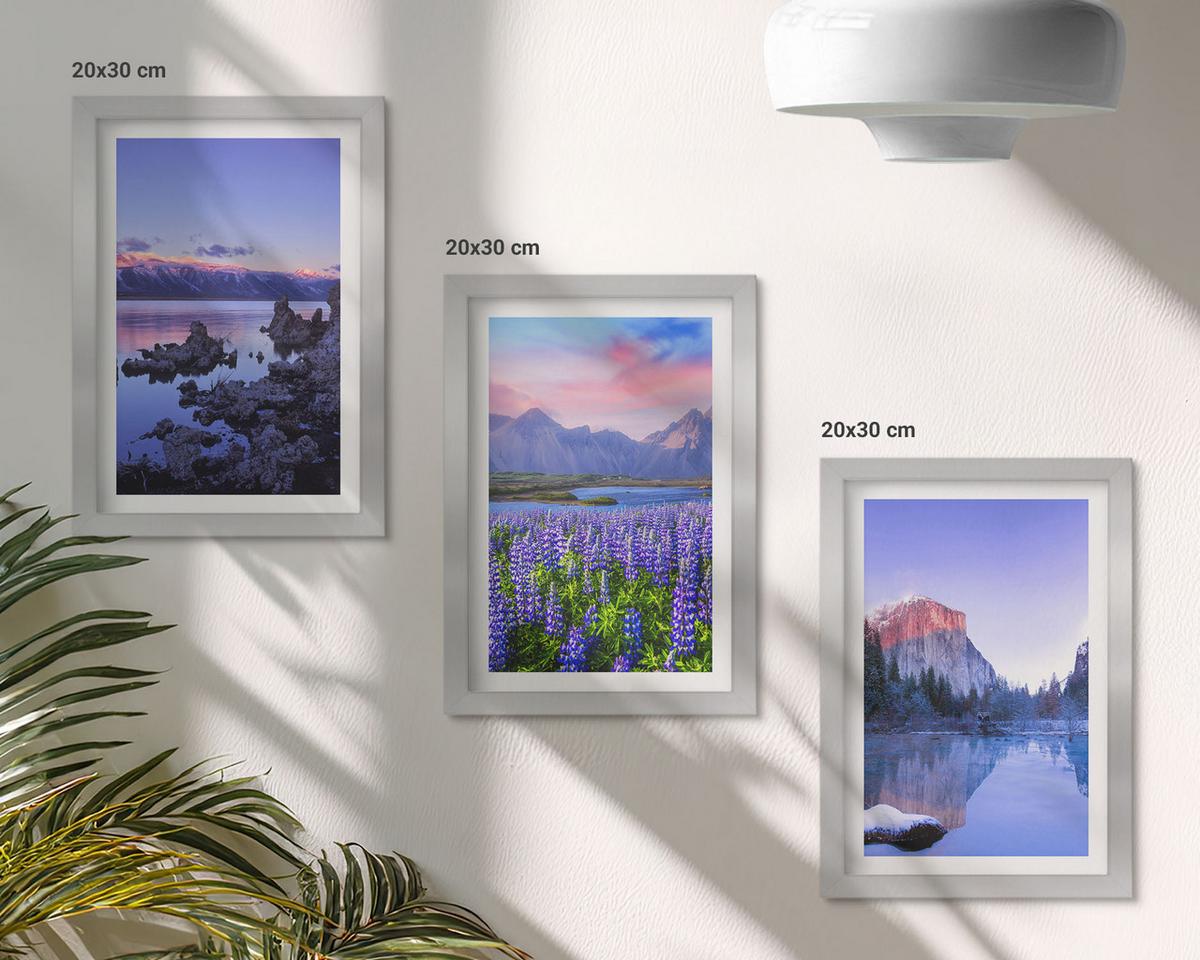 BILDER SET 3er Set - 20x30 cm Silberner Rahmen - Berglandschaften mit Wasser und Himmel - Silberfarben, Kunststoff (20/30cm) - TULUP