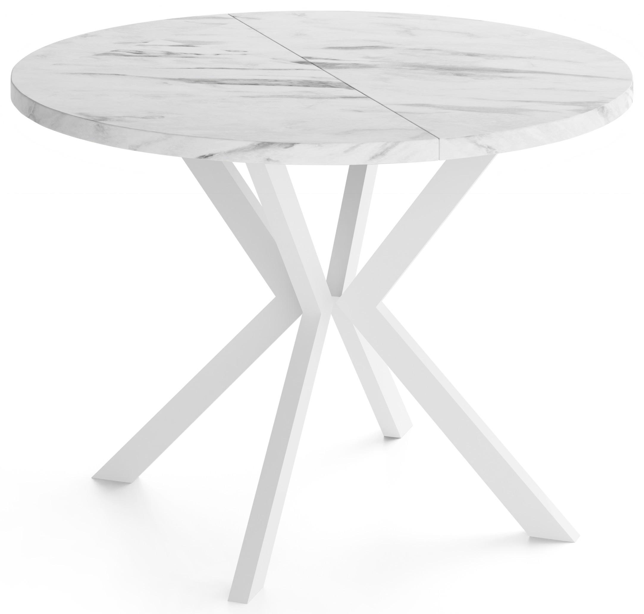 ESSTISCH Della runder ausziehbarer, Marmor Weiß 100-180/100/76 cm - Ecru/Weiß, Holzwerkstoff/Metall (100/180/76cm) - WFL GROUP