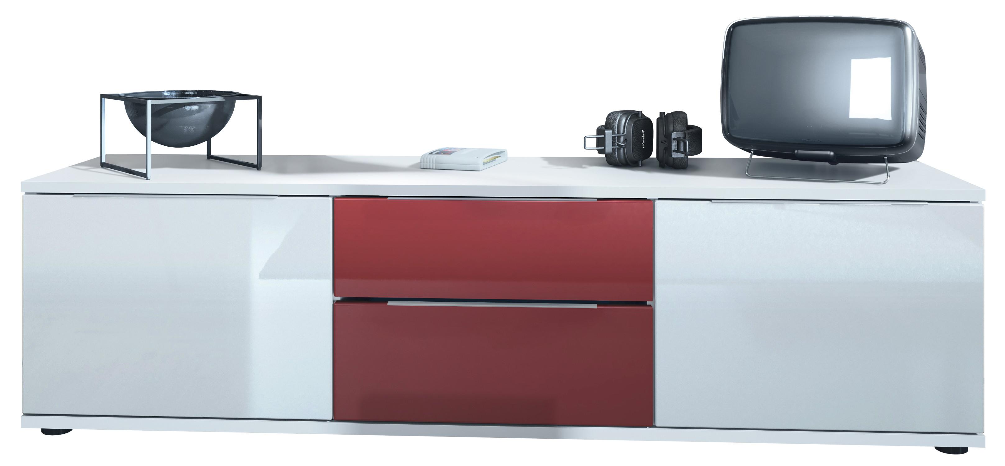 LOWBOARD Linio Bordeaux Hochglanz - Weiß Hochglanz/Bordeaux, Holzwerkstoff (138.5/37.5/35cm) - Vladon