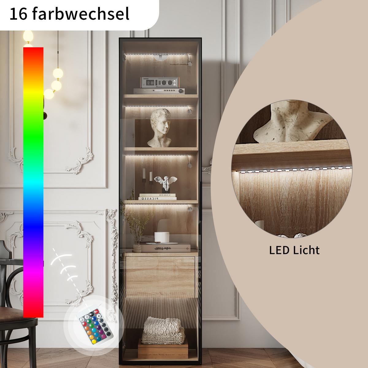 VITRINENSCHRANK in Holzoptik 40/34.5/165 cm - Braun, Glas/Holzwerkstoff (34/165/40cm) - Urban Meuble