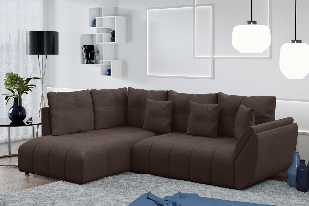 ECKSOFA L Form Corleone Braun 268/192/96 cm mit Schlaffunktion - Schwarz/Braun, Kunststoff/Textil (268/192cm) - AX Living