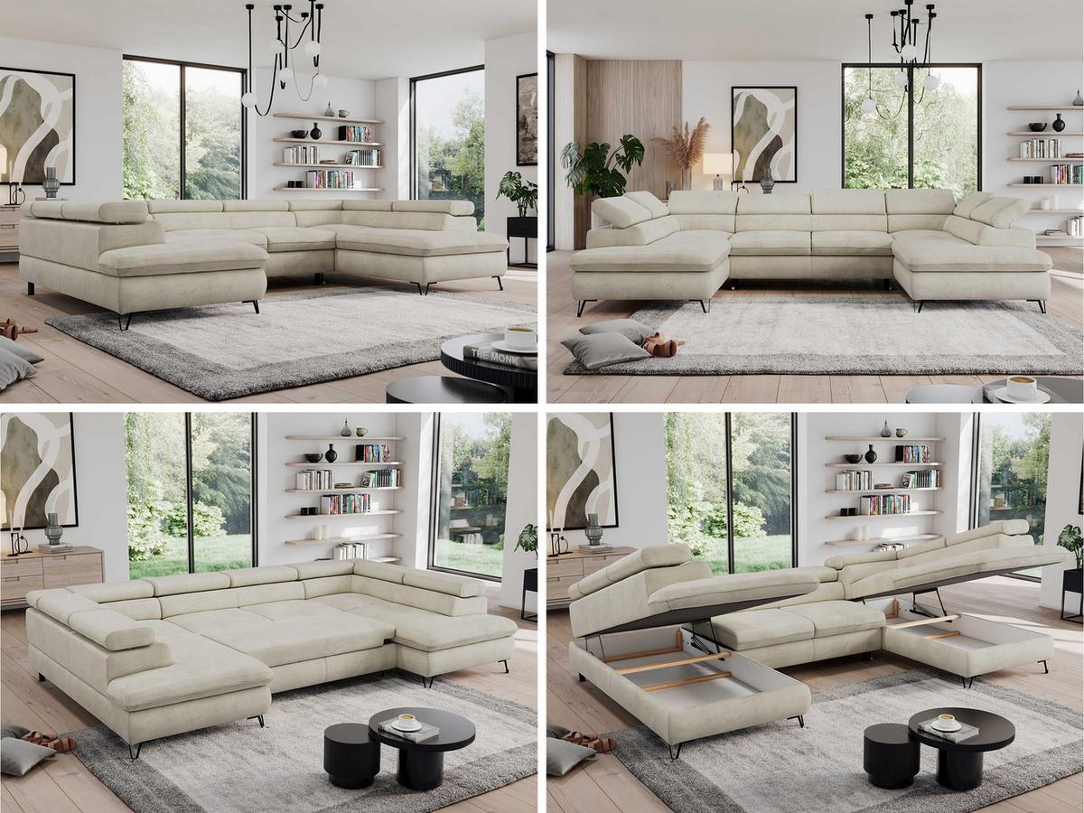WOHNLANDSCHAFT PEDRO U Velvet Beige - Beige/Schwarz, Textil/Metall (346/76/208cm) - MKS