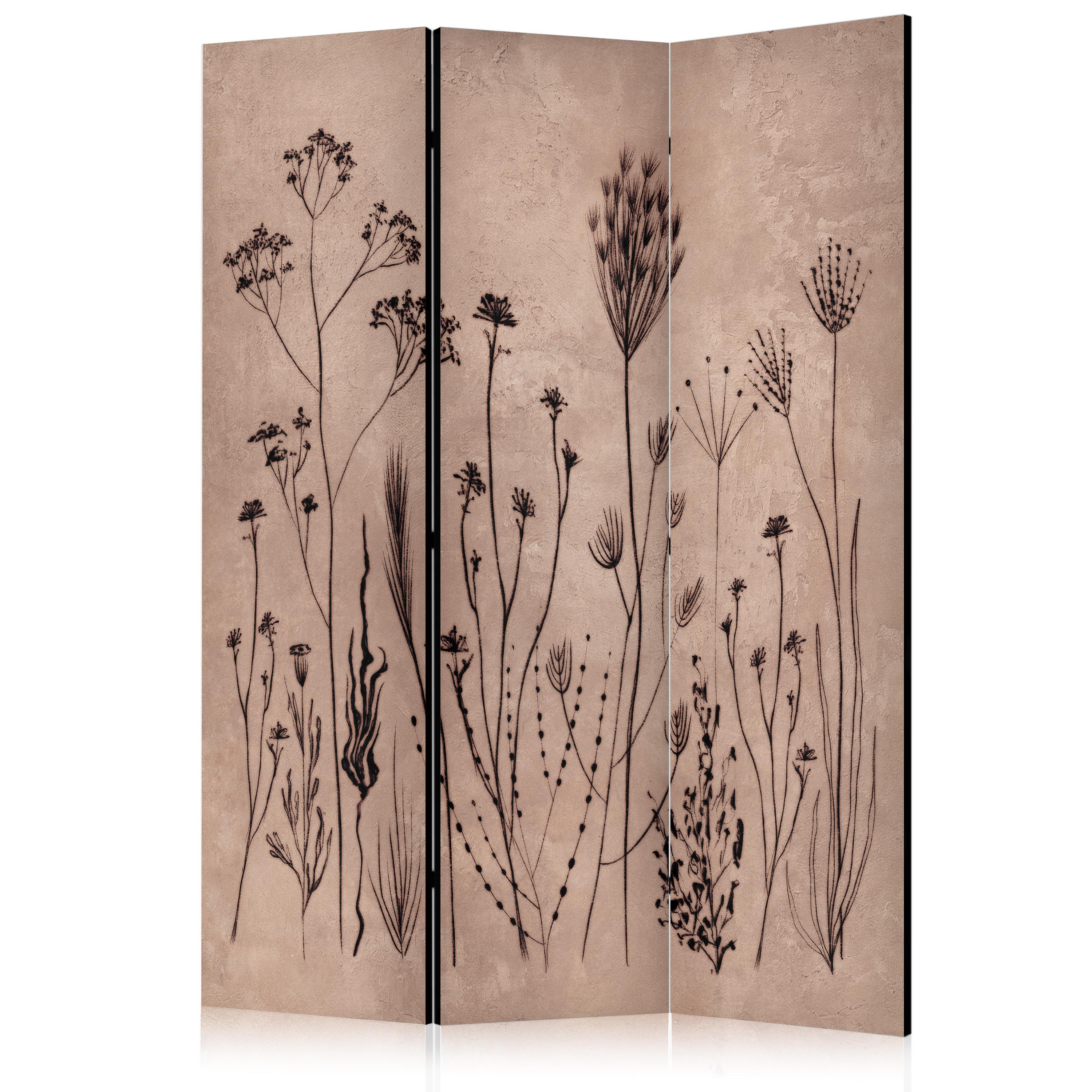 PARAVENT Beidseitig Bedruckter 3-tlg 135x172 cm Wildpflanzen Retro - Braun, Holz/Textil (135/172/3cm) - Muralo