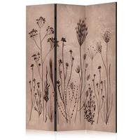 PARAVENT Beidseitig Bedruckter 3-tlg 135x172 cm Wildpflanzen Retro - Braun, Holz/Textil (135/172/3cm) - Muralo