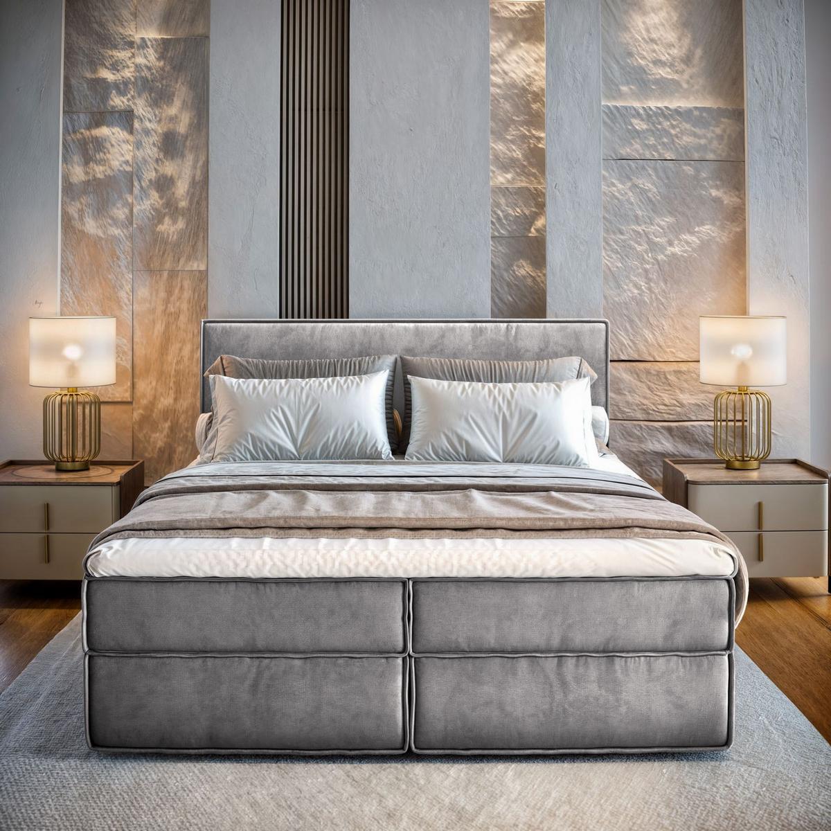 BOXBETT PELLIO 140x200 cm mit Matratze und Topper - Hellgrau - Hellgrau, Holz (140/200cm) - MASSENO