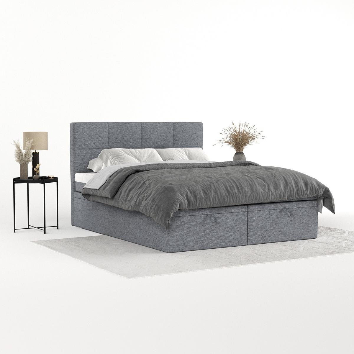 BOXBETT Tessa 140/200 cm Grau im Neve Stoff - Schwarz/Grau, Holz/Holzwerkstoff (140/200cm) - AltaBeds