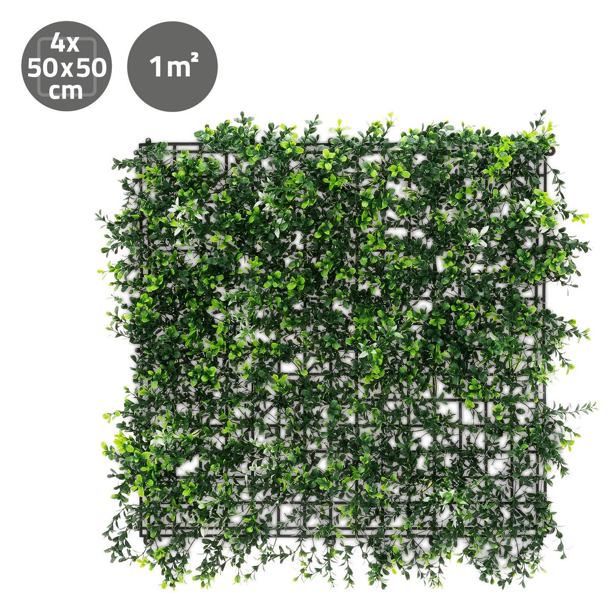 KÜNSTLICHE PFLANZENWAND 4er Set 50x50 cm Kunstpflanzen Wand Innen Aussen Pachysandra - Grün, Kunststoff (50/50/8cm) - ECD-Germany