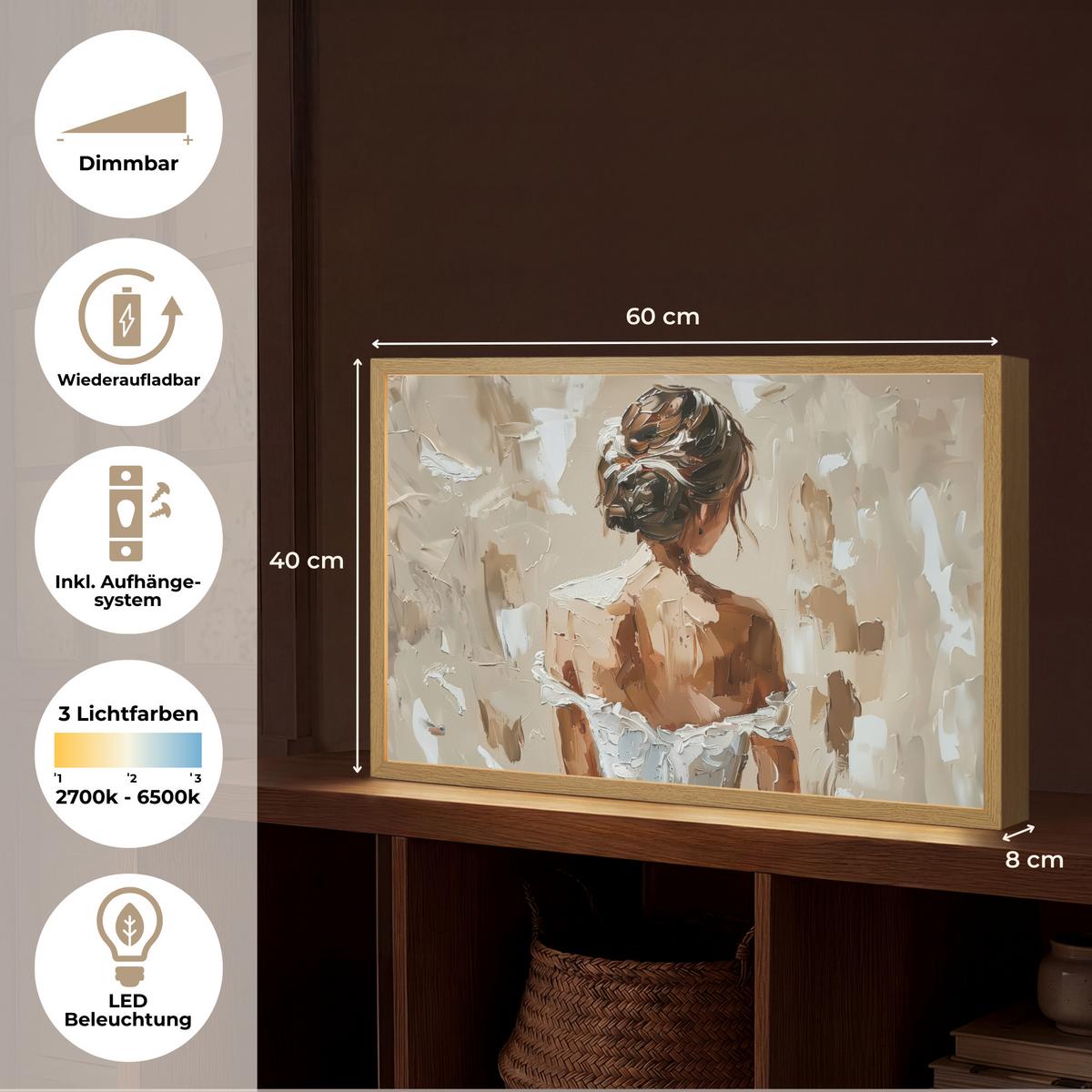 WANDLEUCHTE MIT AKKU Frau - Farbe - Abstrakt - Beige - Modern 60x40 cm - Hellbraun, Holzwerkstoff (60/40/8cm) - OnlyWow