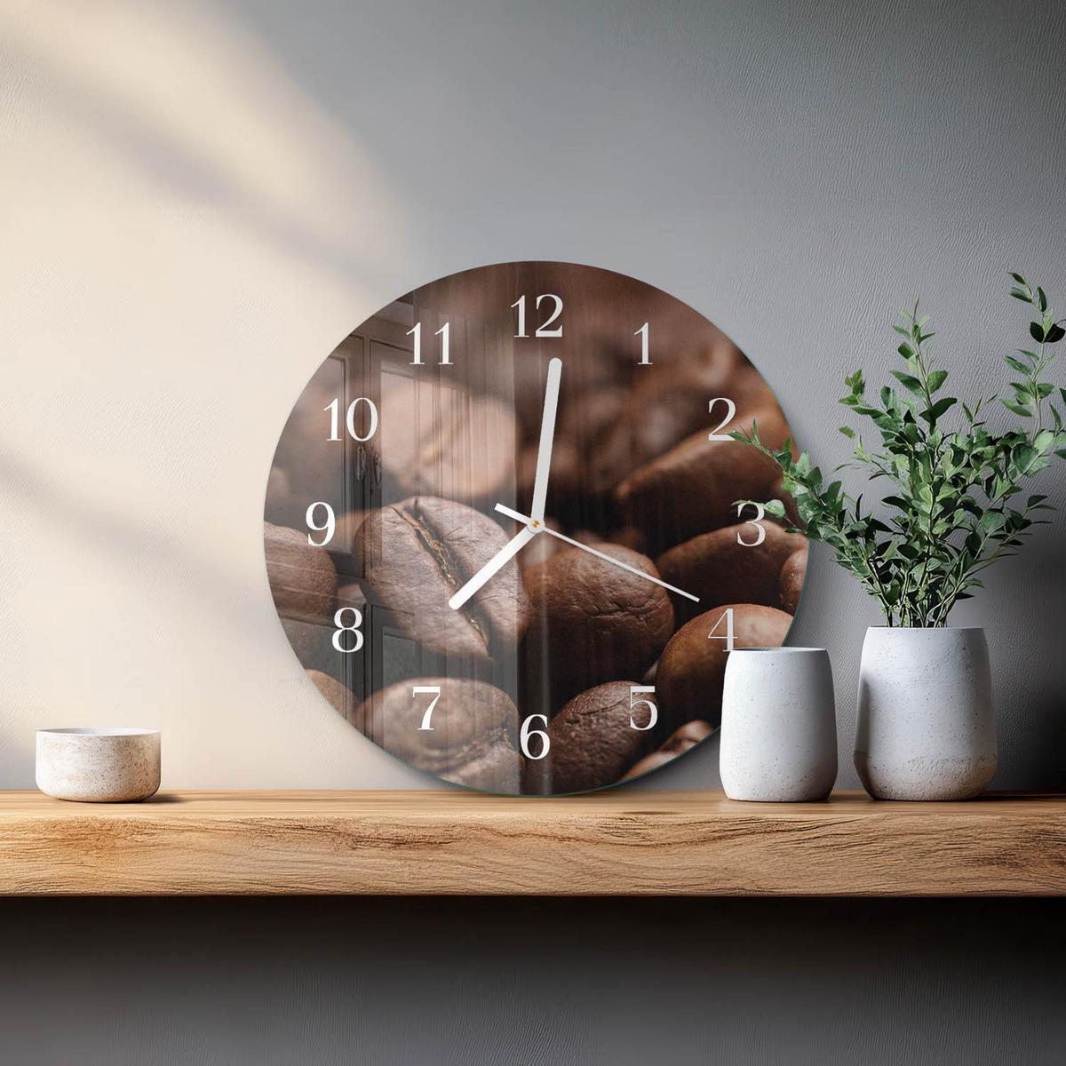 WANDUHR aus Glas Ø30 cm - Kaffeebohnen - Braun, Glas (30/30/0.4cm) - TULUP