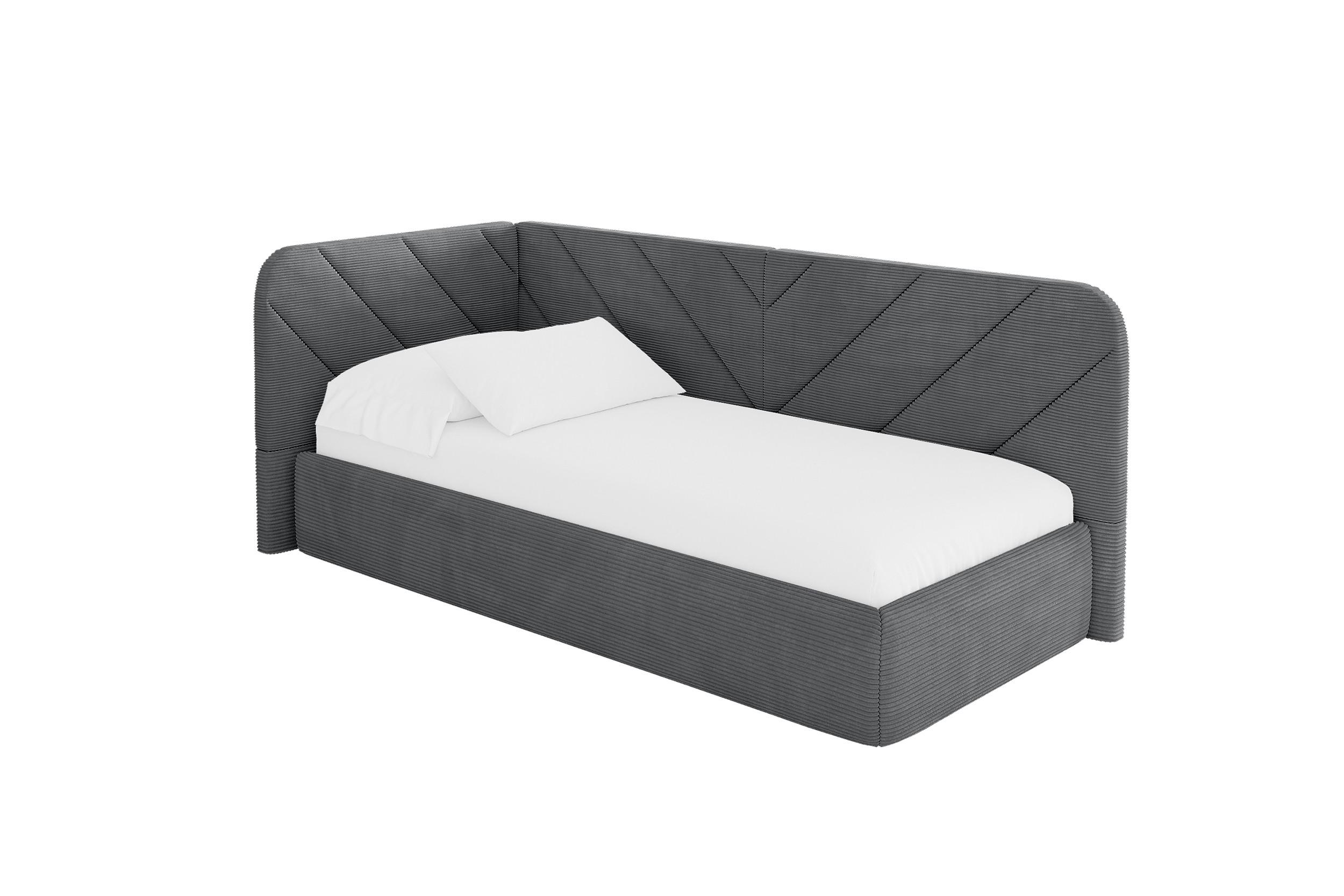 EINZELLBETT Jugendbett mit Bettkasten und Matratze H3/H4, Rechts - FIKY 100x200 Dunkelgrau - Schieferfarben, Holzwerkstoff/Textil (100/200cm) - ALTDECOR
