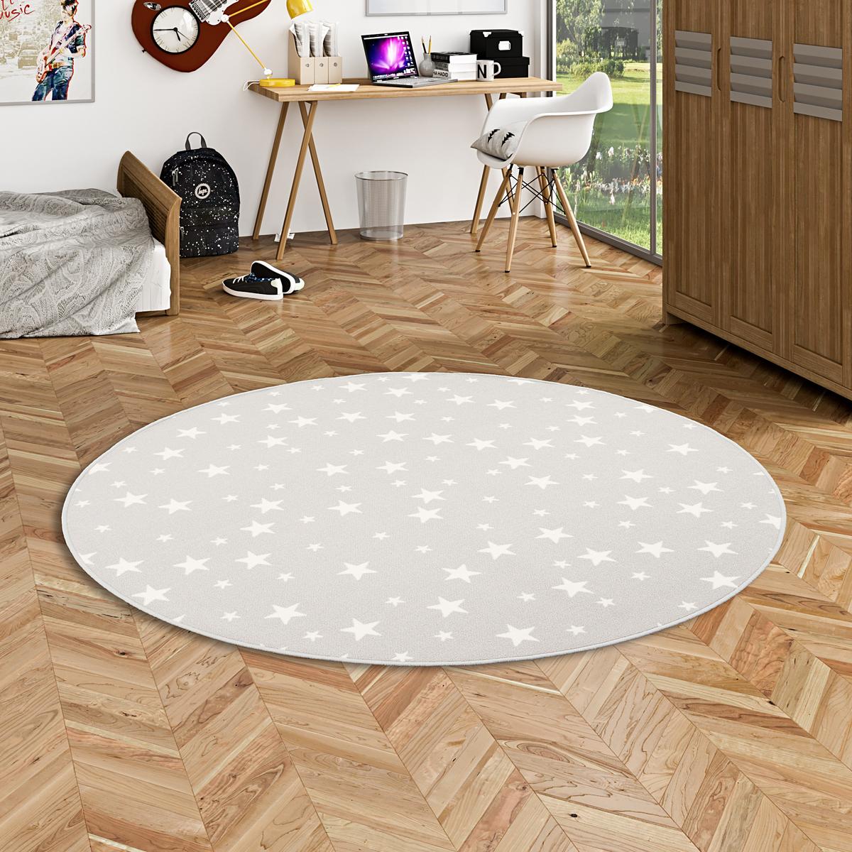 KINDER SPIEL TEPPICH STERNE RUND - Grau, Textil (100/100cm) - Snapstyle