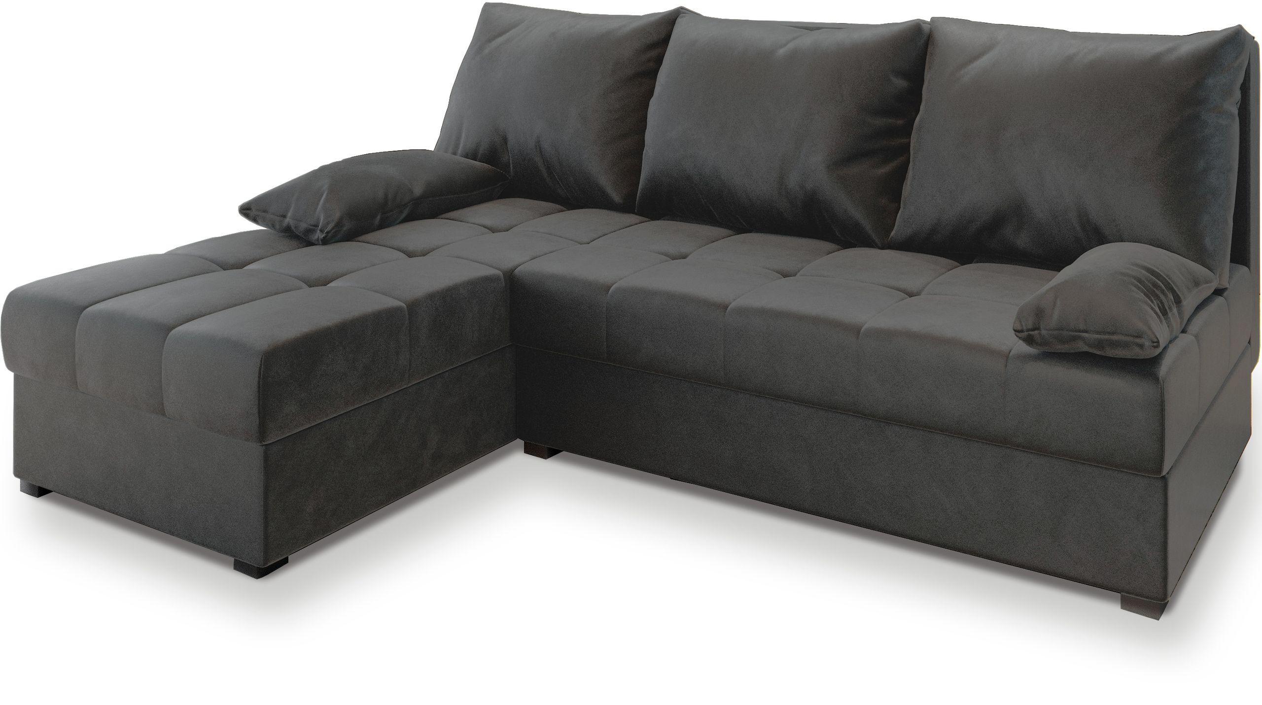 ECKSOFA RITA Grau Plüsch-Stoff mit Schlaffunktion - Grau, Holz/Kunststoff (200/141cm) - MASSENO