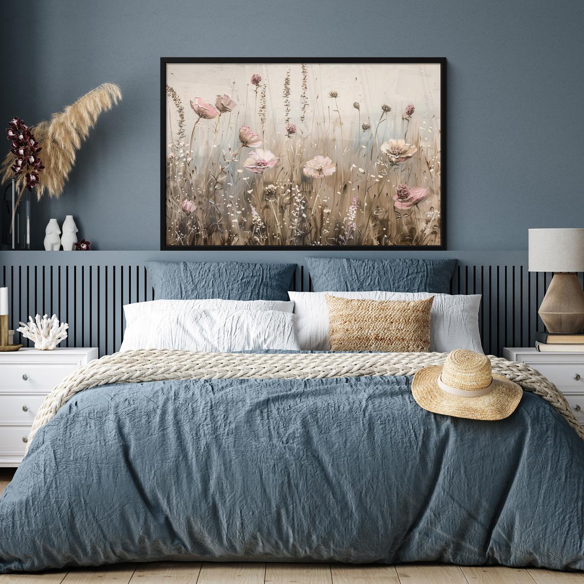POSTER MIT RAHMENGERAHMTES BILD Blumen - Rosa - Modern - Beige 120x80 cm - Beige, Papier (120/80cm) - MuchoWow