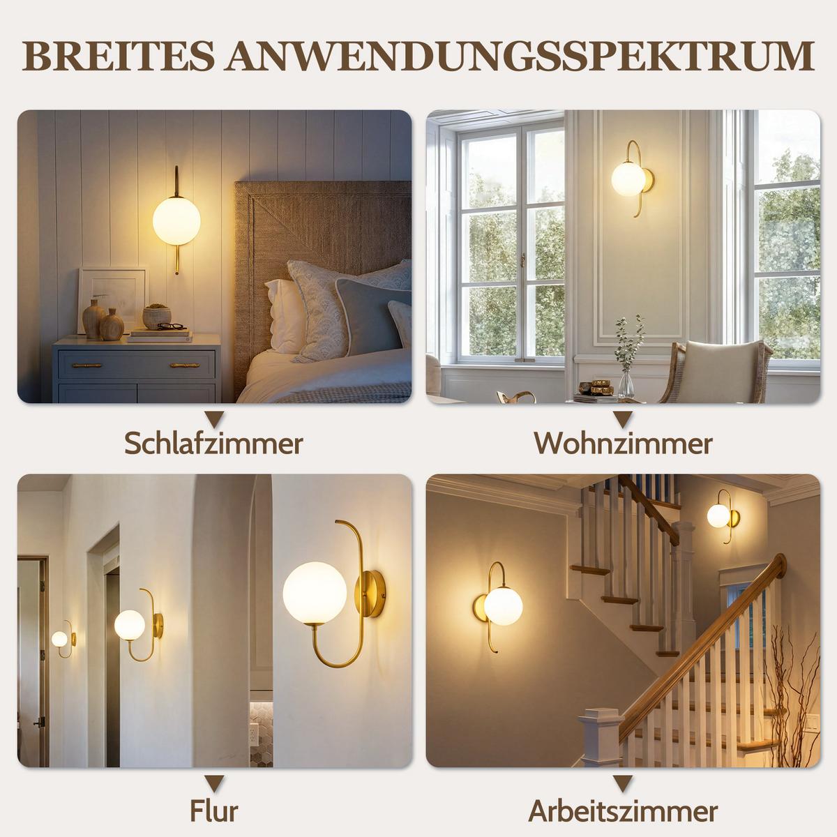 WANDLEUCHTE Thromar 26/15/36 cm - Goldfarben/Weiß, Glas/Metall (15/36/26cm) - ZMH