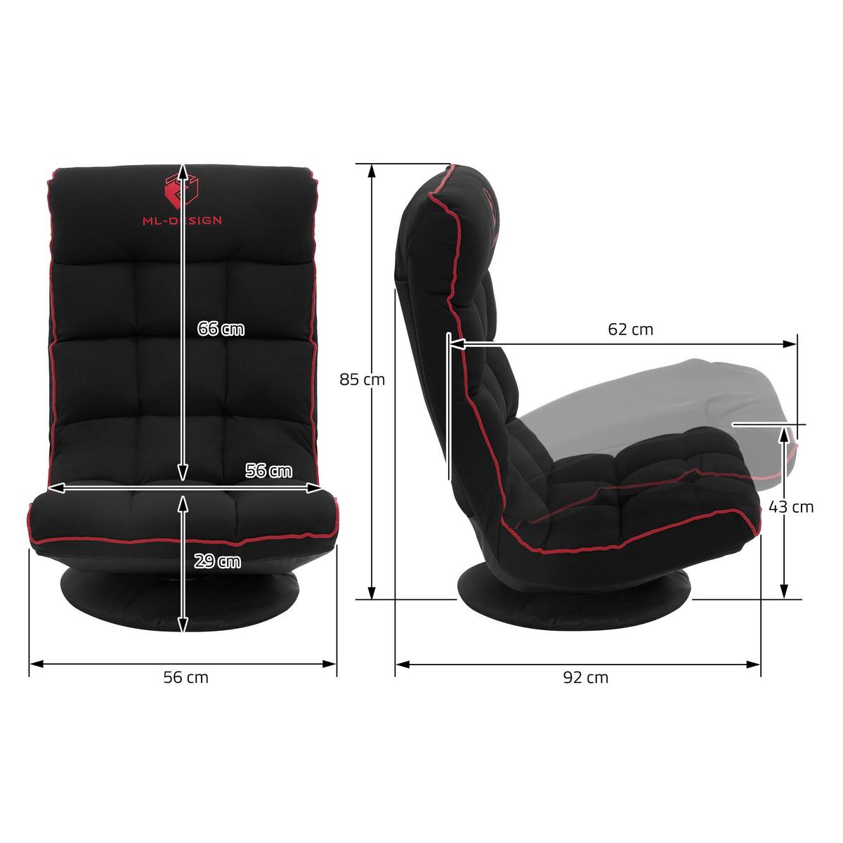 GAMING BODENSTUHL Schwarz-Rot Stoffbezug 360° drehbar & verstellbar - Rot/Schwarz, Textil (56/85/92cm) - ML-DESIGN