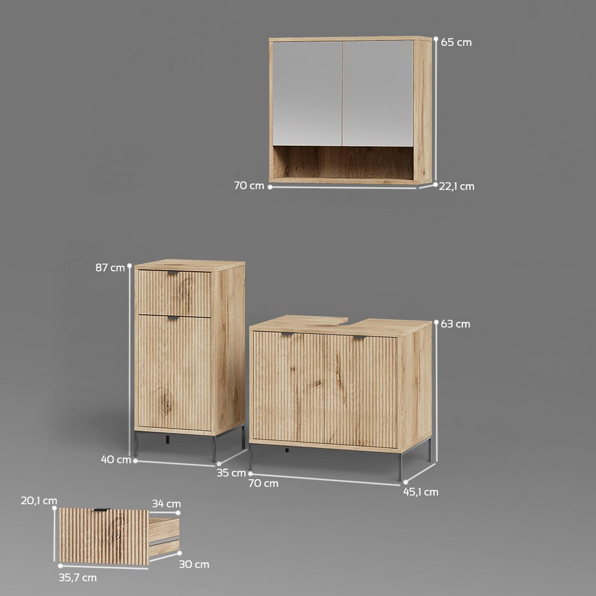 BADMÖBEL-SET ATERNO Viking Oak 3 Teile - Eichefarben, Holzwerkstoff (70/63/45cm) - Livinity®