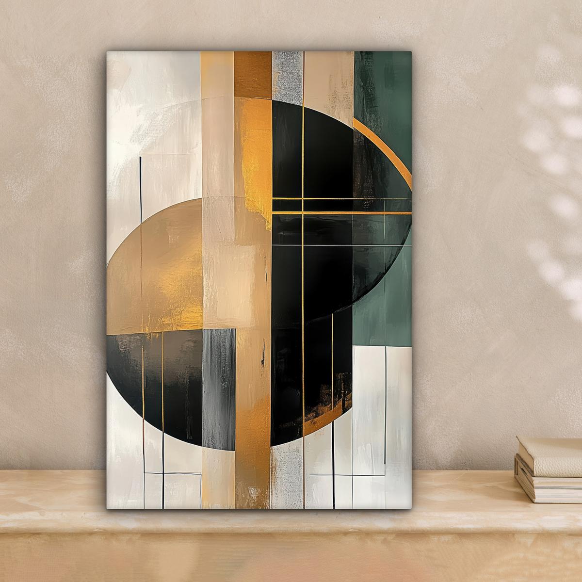 LEINWANDBILD Abstrakt - Gold - Bronze - Grün - Formen - Modern Deko Wohnzimmer 20x30 cm - Multicolor, Textil (20/30cm) - MuchoWow
