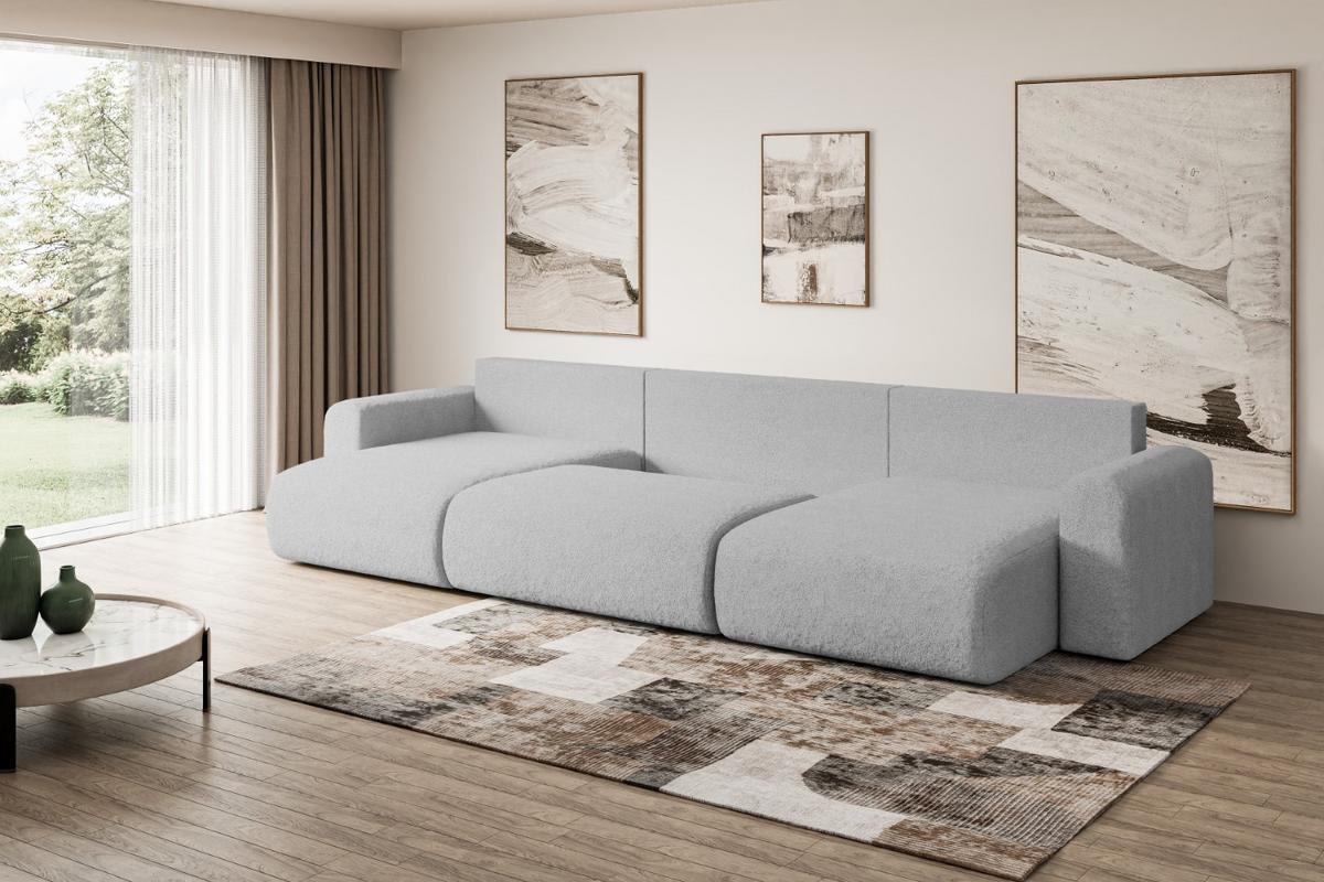 WOHNLANDSCHAFT mit Schlaffunktion und Bettkasten ORRO-U - 362x145x83 cm Hellgrau Bouclé - Hellgrau/Schwarz, Holzwerkstoff/Kunststoff (362/83/145cm) - ALTDECOR