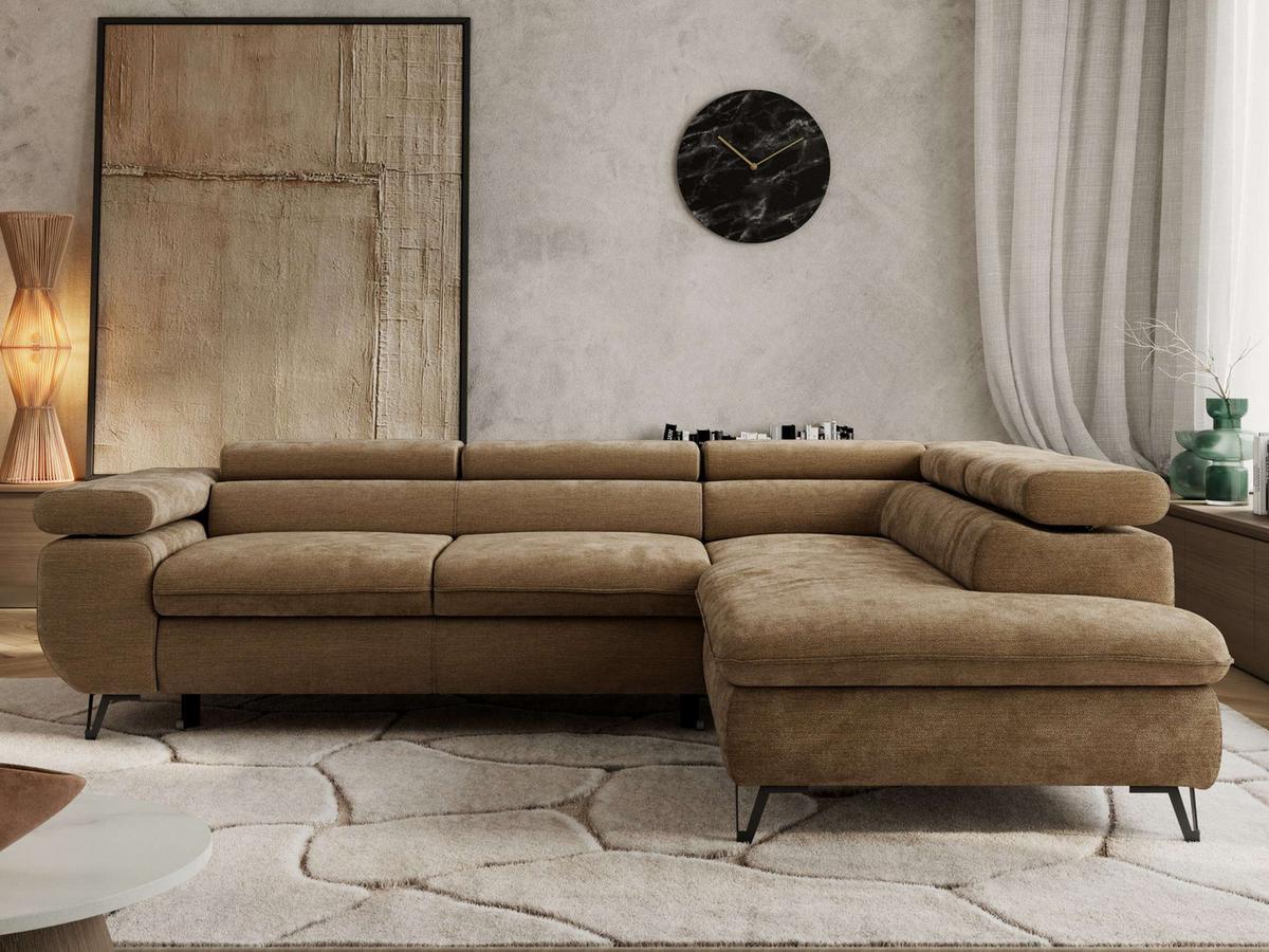 ECKSOFA PABLO L Braun Schenille glatt - Rechts Seite - Schwarz/Braun, Textil/Metall (273/208cm) - MKS