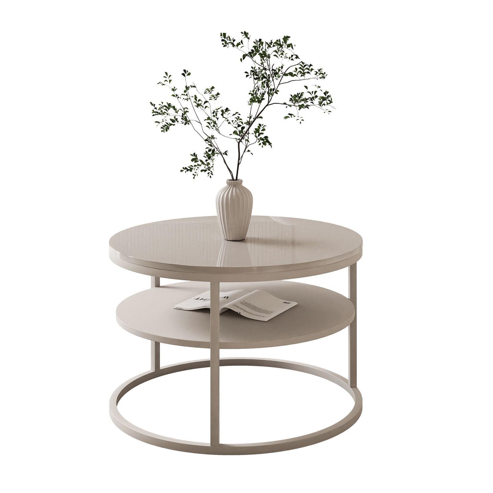 COUCHTISCH CIRI SLIM KASCHMIR HOCHGLANZ mit Regal - Beige, Holzwerkstoff (60/60/42cm) - Lookway