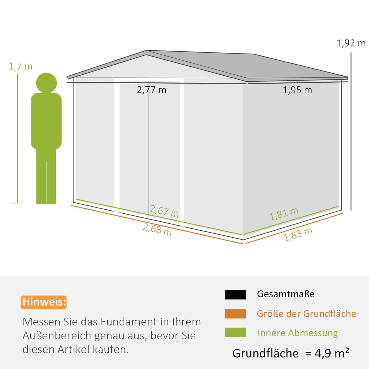 GERÄTEHAUS mit Pultdach, 4,9 m² - Braun, Metall (195/192/277cm) - Outsunny