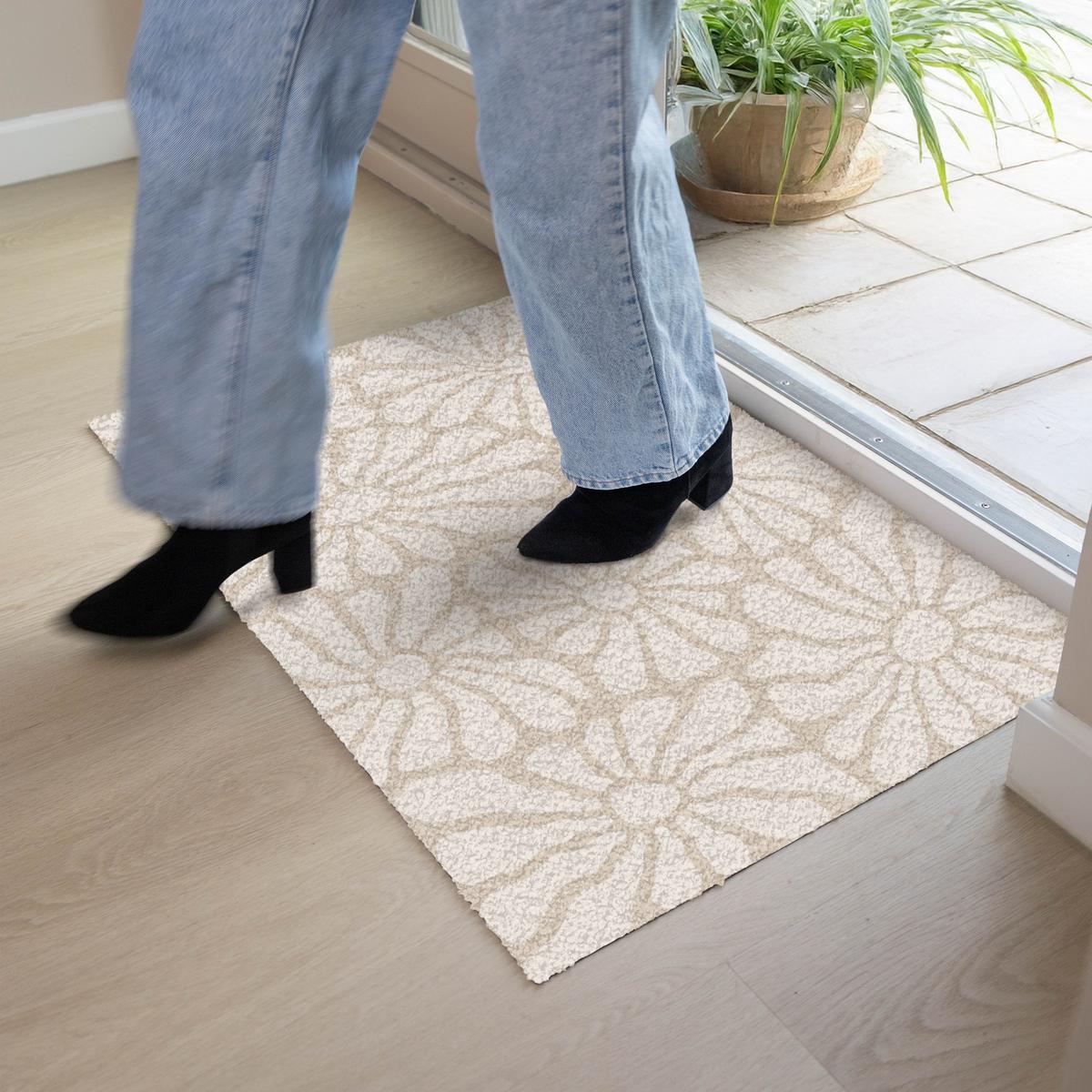 FUSSMATTE Floral - Druck - Beige - Braun - Minimalistisch Schmutzfangmatte 90x60 cm - Sandfarben, Kunststoff (90/0.4cm) - MuchoWow