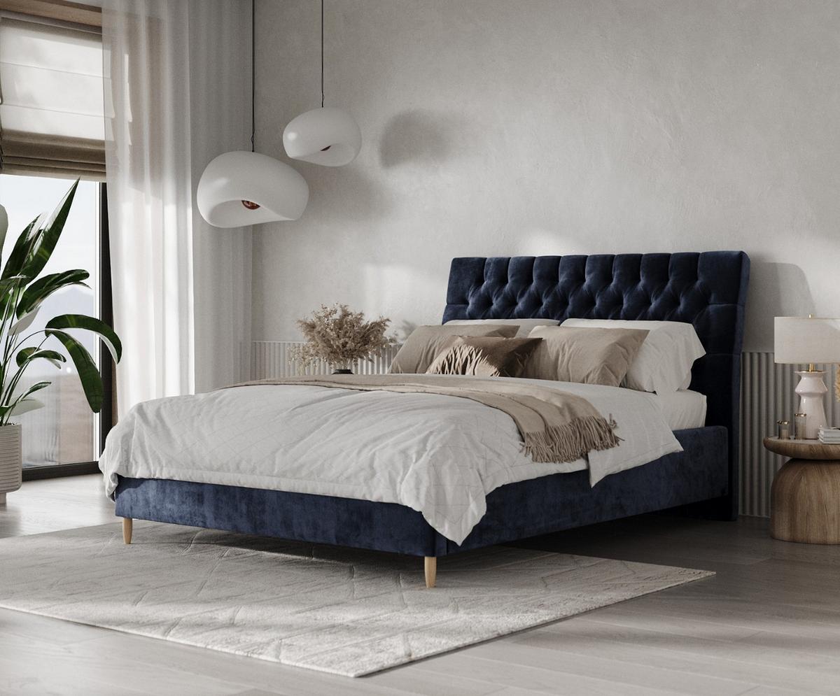 POLSTERBETT Lira 160/200 cm Marineblau im Lotta Stoff - Naturfarben/Dunkelblau, Holz/Holzwerkstoff (160/200cm) - AltaBeds