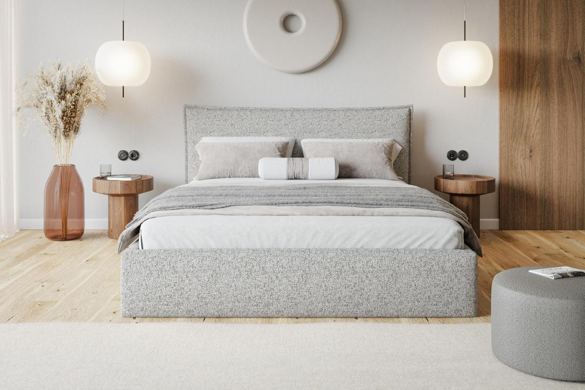 BETT 200x200 - Polsterbett mit Bettkasten und Metallrahmen - Modern Betten - Eleganter Puente-Stoff - Kollektion Rimini - Beige Melange - Beige, Holz/Textil (200/200cm) - Alpi-Möbel