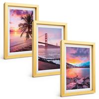 BILDER SET 3er Set - 20x30 cm Goldrahmen - Sonnenuntergangsbrücke Landschaft - Goldfarben, Kunststoff (20/30cm) - TULUP