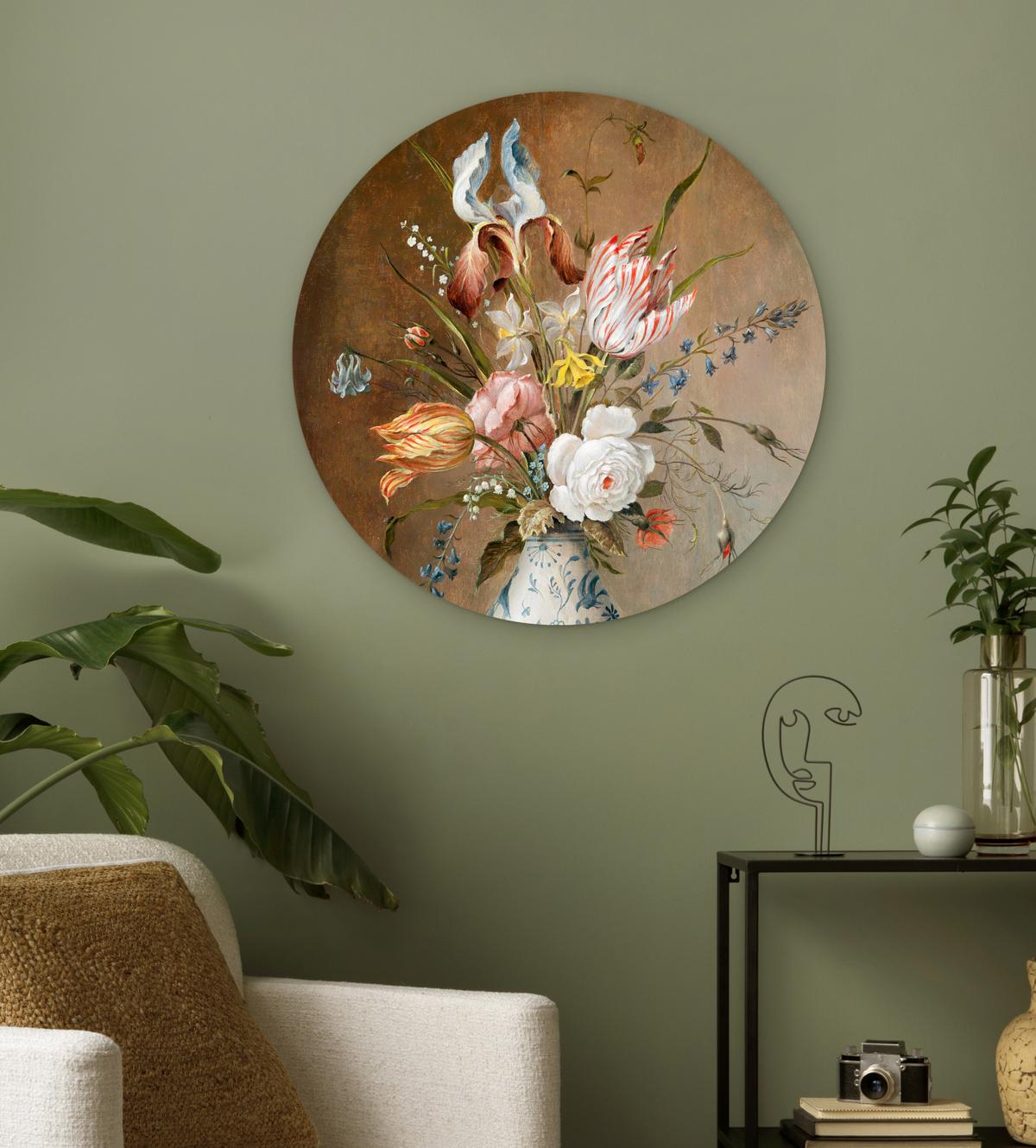 WANDBILD Stilleben mit Blumen - Balthasar van der Ast - Malerei Wanddeko Schlafzimmer 60x60 cm - Sandfarben, Kunststoff (60/60cm) - MuchoWow