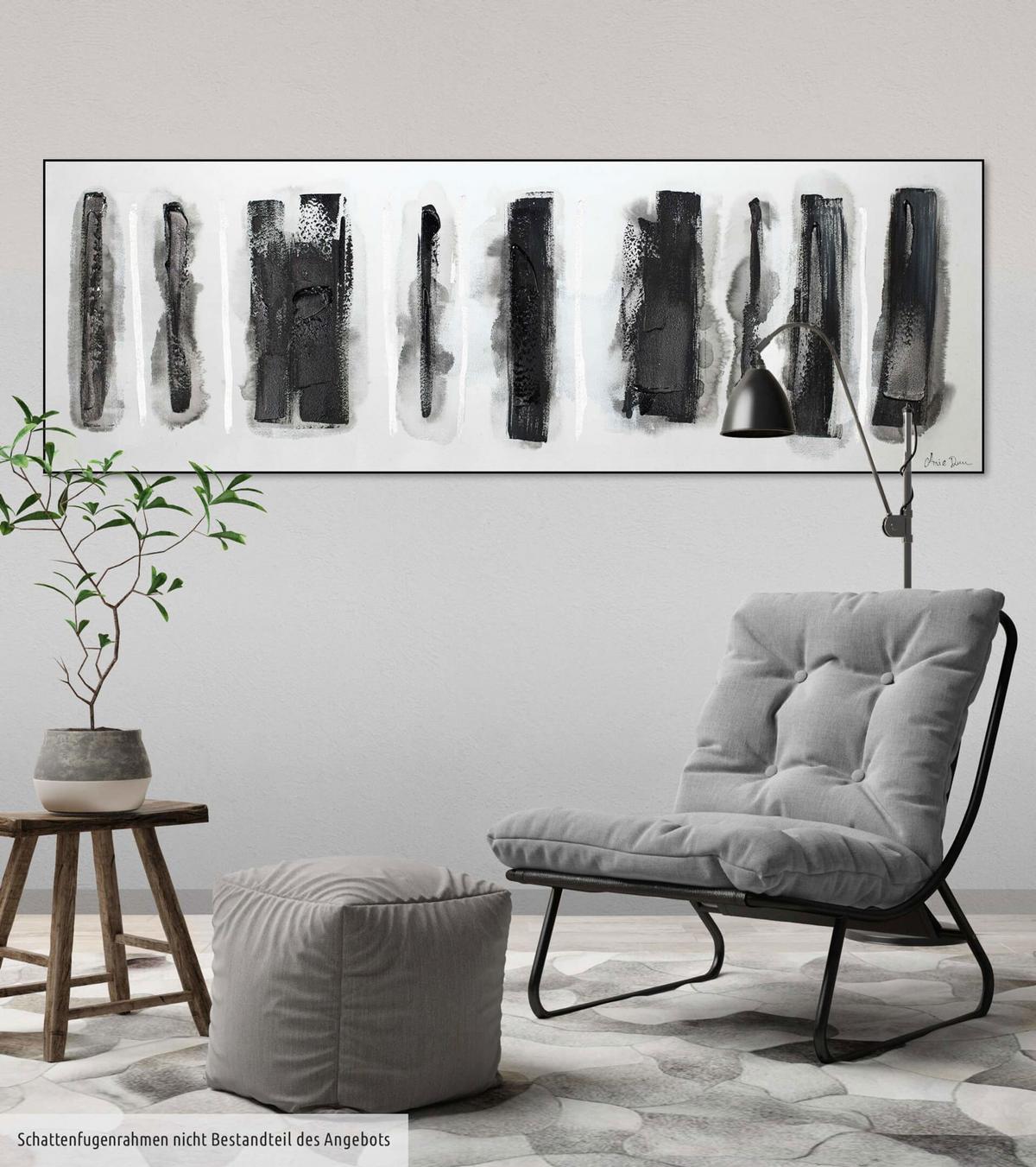 ACRYLBILD HANDGEMALT 150/50 cm - Schwarz, Holz/Textil (150/50cm) - KUNSTLOFT