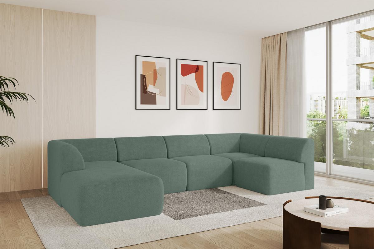 WOHNLANDSCHAFT Ottomane Links MOVO-L 345x180x78 cm Grün Tissu - Waldgrün, Holzwerkstoff/Kunststoff (345/78/180cm) - ALTDECOR
