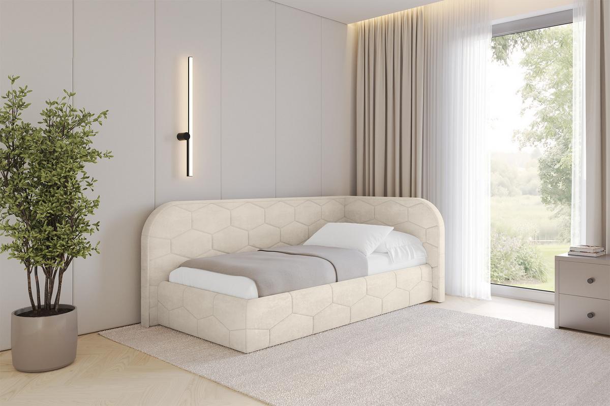 EINZELLBETT Jugendbett mit Bettkasten und Matratze H3/H4, Links - JAXY 100x200 Beige - Beige, Holzwerkstoff/Textil (100/200cm) - ALTDECOR